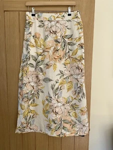Nicole Miller Ladies Floral Print 100% Linen Straight Midi Skirt Size Medium - Picture 1 of 11