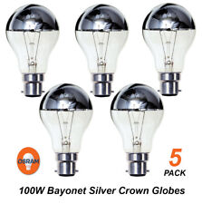 5 x 100W Silver Crown Light Globes Bulbs Lamps B22 Bayonet Incandescent
