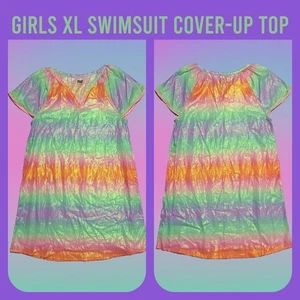 Girls XL Rainbow Tie Dye Swimsuit Cover-up Top 14/16 - Picture 1 of 8