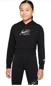 Nike Girl's NSW Air Crop Hoodie Black/White/Light Smoke Grey MD (10-12 Big Kid) - Picture 1 of 5