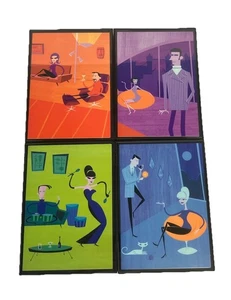 4 tarjetas enmarcadas SHAG Palm Springs Tiki 1999 Josh Agle Groovy London 5" x 7" nuevas - Imagen 1 de 14