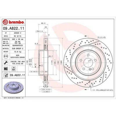 Rotor de freno de disco Brembo 09A82211C02 para Mercedes-Benz C63 AMG 2012-2012 Foto 1 de 3