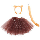  1 Set Cosplay Lion Costume Animal Ear Headband Tail Prop Tutu Skirt for