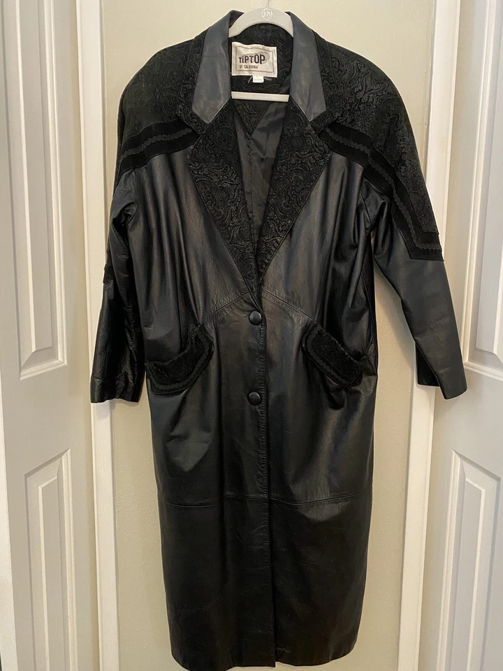 Abrigo largo de gamuza de cuero gótico gótico negro Steampunk L para mujer de colección años 80’s Foto 1 de 4