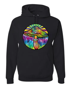Trippy Colorful Mushroom Retro LSD Shrooms Puff Print Men Women Hood Sweatshirt - Picture 1 of 15