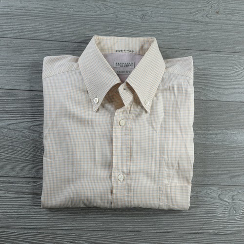 Brunello Cucinelli Shirt Men's Large Basic Fit Orange Gray Check Button Down