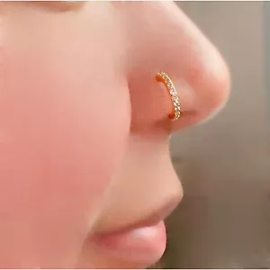 18k Gold Plated Piercing Nose Ring Nose Hoop Crystal Septum Nose- Diameter 8mm - Picture 1 of 1