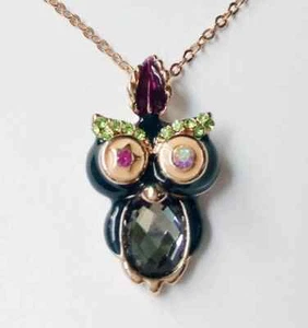 ROXI Perfect 18K RoseGold Crystal Diamond colorful Owl pendant Necklace - Picture 1 of 4