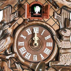 Vintage German Black Forest Wooden Wall Clock Hunter Clock - Picture 1 of 11
