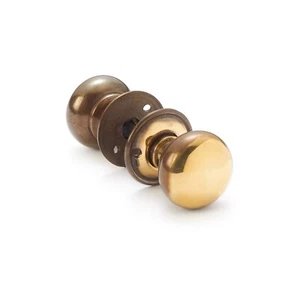 Small Aged Solid Brass Cottage Rim Mortice Door Knob Pair 40mm Round Set - Picture 1 of 4