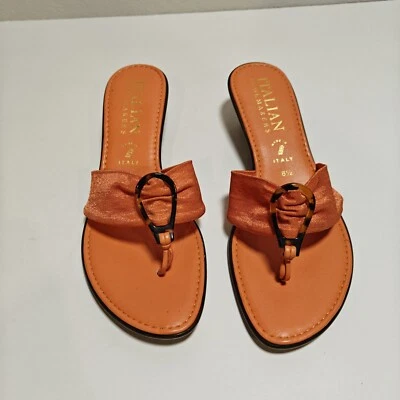 Sandalias Italianas Zapateros Naranja Tanga Cuña Talla 8.5 Mula Tacón Bajo Verano Foto 1 de 3