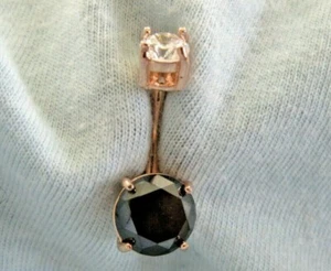 3.50ctw ROSE GOLD 100% REAL BLACK DIAMOND BELLY RING,CERTIFICATE,FREE DIA TESTER - Picture 1 of 9