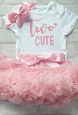 FLORENCE LILY BOUTIQUE Girls 2nd Second Birthday Party Tutu Skirt Vest Top Headband Two Cute Baby Pink