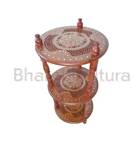 Madera Antiguo Lado Redondo Esquina Con 3 Estanterías para Hogar Decor Multi Uso - Imagen 1 de 6