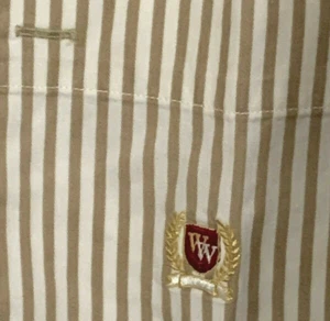 Woods & Woods XXL Shirt Button Men's L/S Cotton Brown/Ivory Striped Classic Z1 - Picture 1 of 6