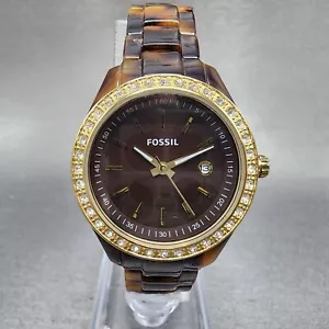 Fossil Stella Mini Watch Women 31mm Brown Dial Tortoise Resin Case Date New Batt - Picture 1 of 11