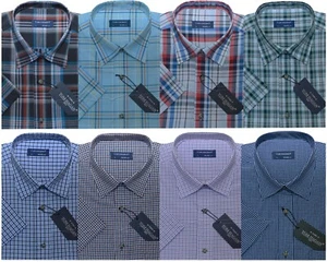 Mens Short Sleeve Summer Yarn Dyed PolyCotton Check Shirt M - 4XL By Tom Hagan - Picture 1 of 9