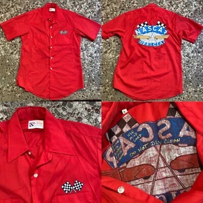 Vintage 70s NASCAR OFFICIAL Custom Print Red Kap Mechanic Racing Shirt Mr Exec L - Image 1 of 4