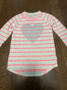 Gap Girls Heart Top Stripes Pink/White Long Sleeve Size Medium 8 - Picture 1 of 5