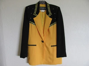 Cache Criscione schwarz gelb mit Karo & Knopfdetails, Strass Sakko - Gr. S/M - Bild 1 von 11