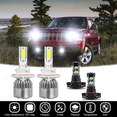 4x LED Headlight High/Low Beam + Fog Light Bulbs kit For Jeep Patriot 2010-2017 - Image 1 of 4