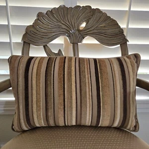 Restoration Hardware Pillow Cover & Down Insert Chenille Tan Stripe Lumbar - Picture 1 of 7