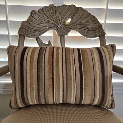 Restoration Hardware Pillow Cover & Down Insert Chenille Tan Stripe Lumbar - Image 1 of 4