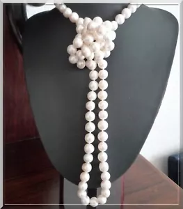 BEAUTIFUL NECKLACE 90CM NATURAL WHITE FRESHWATER BEADS 8MM SILVER CLASP - Picture 1 of 1