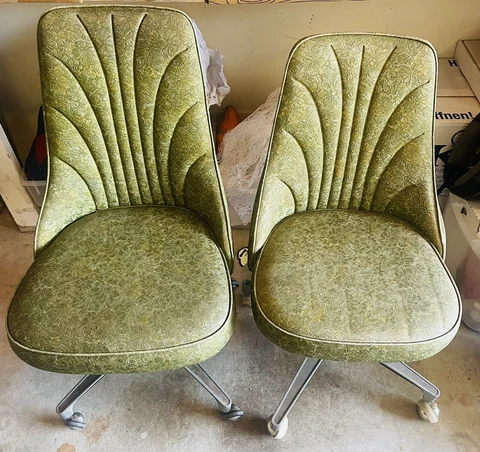 Vintage 1960's MCM Chromcraft Floral Vinyl His & Hers Chairs - RARE Cover
