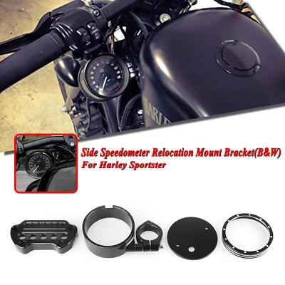 Black White Side Speedometer Relocation Mount Bracket Kit For Harley Sportster - Imagem 1 de 4