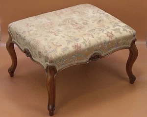 Antique Large Ottoman carved Walnut on Cabriole Legs, Needlework by Lady Bayron - Picture 1 of 22