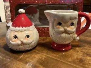 Johanna Parker Christmas Santa SUGAR BOWL And CREAMER Set NEW - Picture 1 of 2