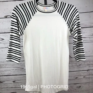 LuLaRoe Randy XXS Baseball Jersey Style Top Black White Striped Sleeves - Picture 1 of 5