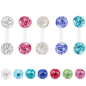 2pc 3/4/5mm Crystal Clear Bar 6-10mm Ear Barbell Helix Cartilage Tragus Stud 16G - Picture 1 of 14