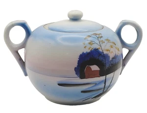 Vintage TAKITO TT Hand Painted Japanese Handled Sugar Bowl with Lid REPAIRED - Picture 1 of 24