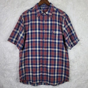 Vtg 90s Guess Jeans Mens Med Plaid Woven Button Up Shirt Retro Classic Grunge - Picture 1 of 9