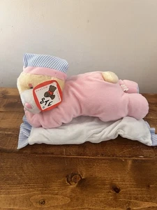 Pigiama vintage Shalom Toy Co peluche ORSO CHE DORME SUL CUSCINO berretto da notte blu Sleepy nuovo con etichette - Foto 1 di 6