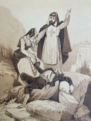 Очень хороший рисунок чернила Lavis Xixth бумаги религии женщина смерти идентифицировать искусство - Изображение 1 из 4