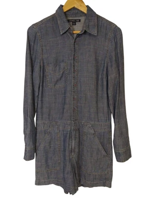 Pantalones Cortos Level 99 Mameluco Jersey Pequeño Denim Azul Manga Larga Bolsillos Abotonados Foto 1 de 4