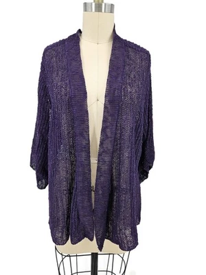 New Eileen Fisher Cardi Kimono Sleeve Sweater Womens 1x Purple Open Front Linen - Image 1 of 4