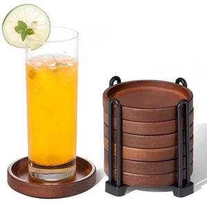 6er Set Holzuntersetzer mit Halter - Couchtischuntersetzer für Getränke Moder... - Bild 1 von 7