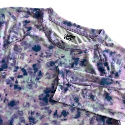 Lands End Girls XL 14-16 Purple Blue  Tie Dye Long Sleeve Snug Fitting Tee Shirt - Image 1 of 4