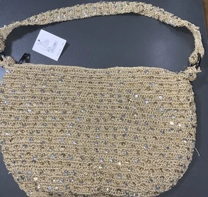 Free People Catch My Shimmer Sling Bag Gold Sequin Handbag Crossbody Boho BNWT - Picture 1 of 4