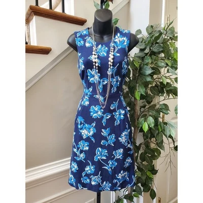 Lands' End Women Blue Floral Polyester Round Neck Sleeveless Knee Length Dress 2 - Image 1 of 4