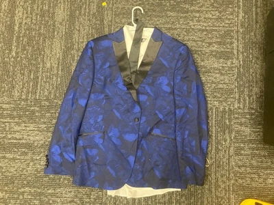 J.Ferrar Men’s Slim Fit 1-Button Tuxedo Jacket Blue Floral Camouflage •XL 34-35 - Image 1 of 4