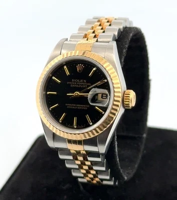 26mm Rolex Datejust 69173 Black Dial Two-Tone 18k Yellow Gold w/ Fluted Bezel - Image 1 of 4