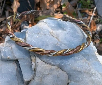 Hand Forged And Woven Silver , Brass & Copper Cuff Bracelet Adjustable .A16a - Image 1 of 4