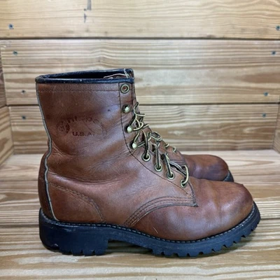 Chippewa Vintage Boots Brown Lace Up Logger Mid Calf Boots Men’s 7 Women’s 8 - Image 1 of 4