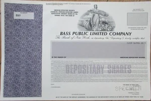 Bass Ale 1990s Beer Specimen Stock Certificate, Bass Public Limited Company ADR - Picture 1 of 1