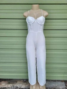 ZARA WIDE LEG PALAZZO CORSETRY INSPIRED JUMPSUIT CORSET LIKE WHITE M 8121/624 - Picture 1 of 13
